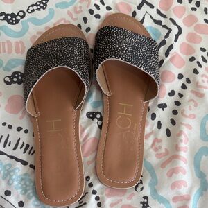 ACH Slide Sandals in Black Speckle Print